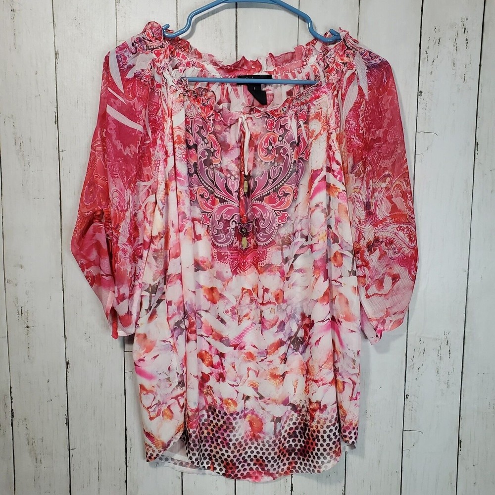 Style&Co Womens Size Small Blouse Multicolor Paisley 3/4 Sleeve Lightweight Top